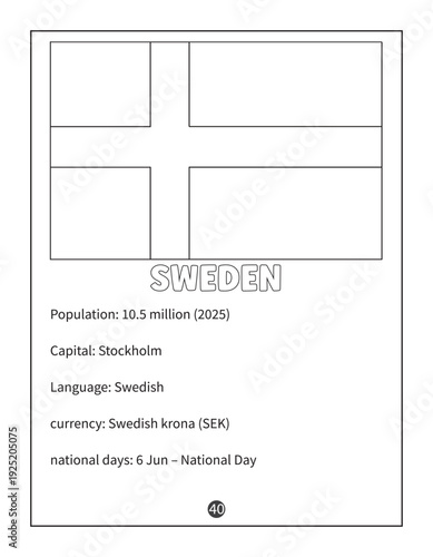 Sweden National Flag Information and Coloring Page for Kids