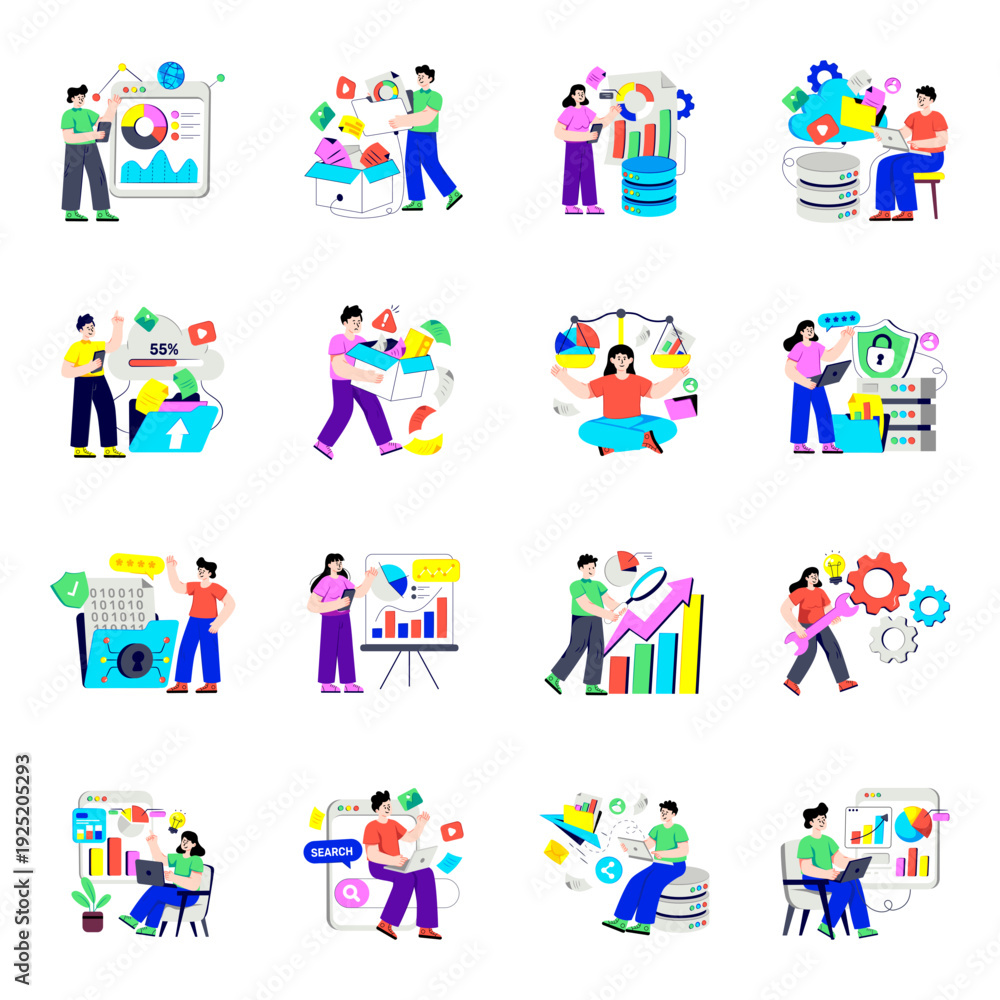 Fototapeta premium Set of Data Flat Illustrations 