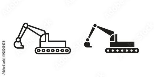 Excavator icon in a simple, black and white style.