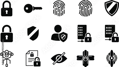 Collection of business process icons for workflow data and decision making on light background