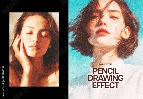 Pencil Drawing Poster Photo Effect Mockup