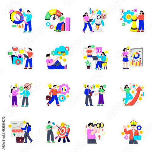 Set of Business and Analytics Flat Illustrations