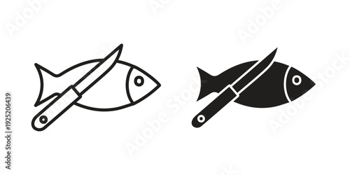 Fish and a knife icon in a simple, black and white style.