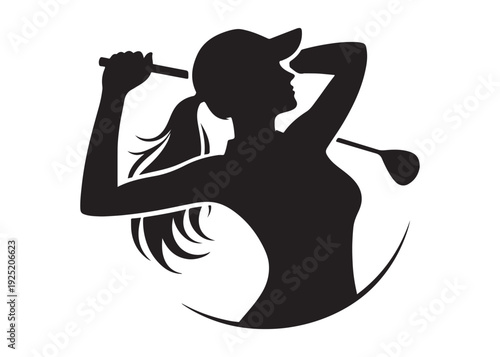 women's golf players logo silhouette vector, golf player golfer swinging silhouette, playing golf swing pose logo silhouette, golf player plying golf logo vector silhouette on white background