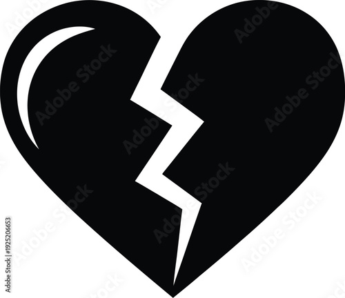 Black broken heart icon isolated on white background representing heartbreak and sadness Vector