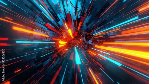 Abstract explosion of multicolored light streaks radiating from center creating dynamic motion background effect