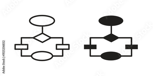 Flowchart icon in a simple, black and white style.