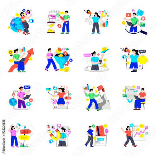 Set of Marketing and Analytics Flat Illustrations 