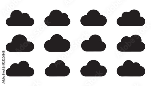 Large cloud silhouette array for nature landscape backgrounds and atmospheric sky scene illustrations