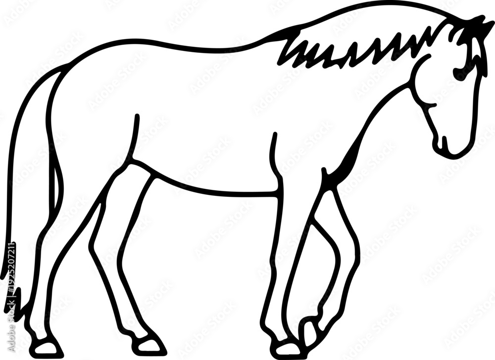 Obraz premium Outline illustration of a horse walking elegantly with its mane flowing