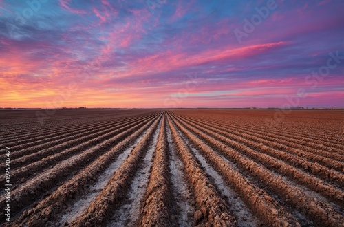 Crimson Sky over Fertile Furrows