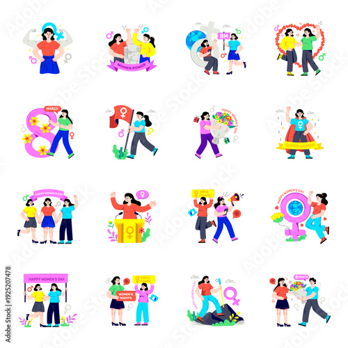 Set of Women's Day Flat Illustrations 