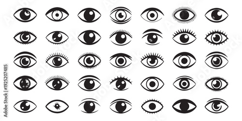 Set of human eyes with eyelashes looking in different directions abstract vector illustration