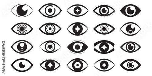 Modern eye vector icons collection with geometric and abstract variations