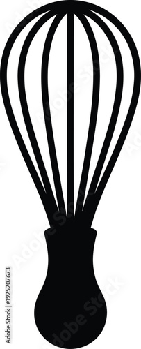 Black Silhouette of a Balloon Whisk on a White Background kitchen utensil cooking tool