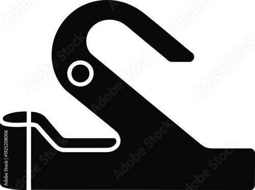 Black silhouette of a lifting hook and clamp on white background Keywords: lifting hook, clamp
