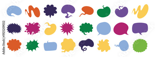 Modern colorful icons. Sleek speech bubbles with vibrant tones. Contemporary speech bubbles emphasizing smooth textures. Minimalist message icons accented by vibrant color contrasts and fluid effects