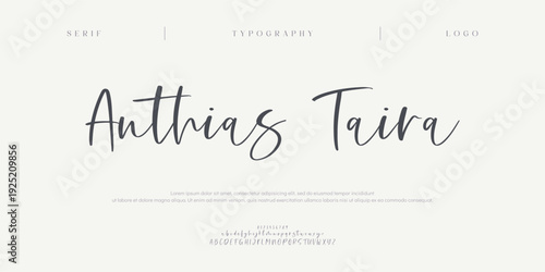 Authias Taira, Script luxury wedding alphabet letters font with tails. Typography elegant classic serif fonts and number decorative vintage retro concept for logo branding. vector illustration
