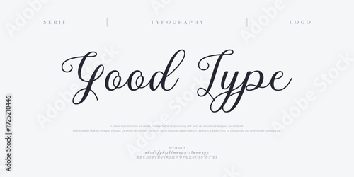 Good Type, Script premium luxury elegant alphabet letters and numbers. Elegant wedding typography classic serif font decorative vintage retro. Creative vector illustration
