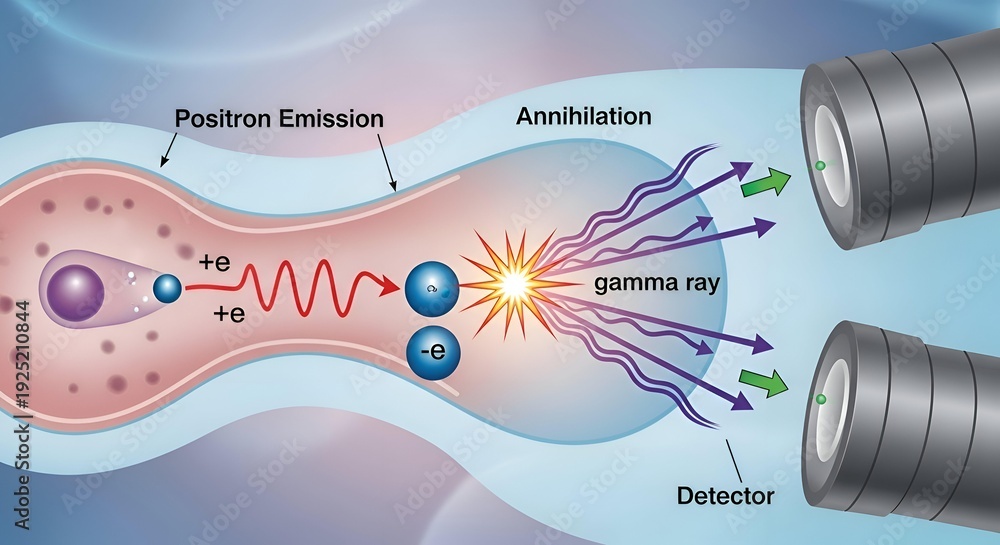 Fototapeta premium Positron Emission Process in Medical Imaging Technology.