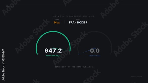 Wallpaper Mural Network Speed Test Dashboard with Upload Download and Ping Meter Animation on Dark Background Torontodigital.ca