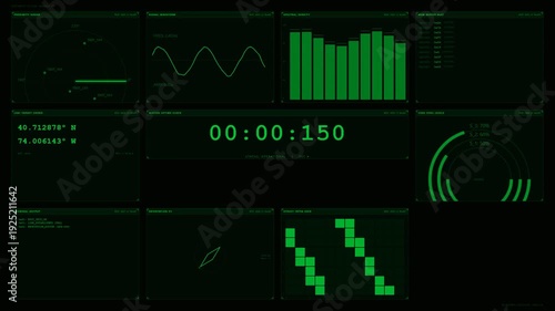Futuristic HUD Display with Animated UI Elements on Dark Background | High Tech Sci-Fi Interface