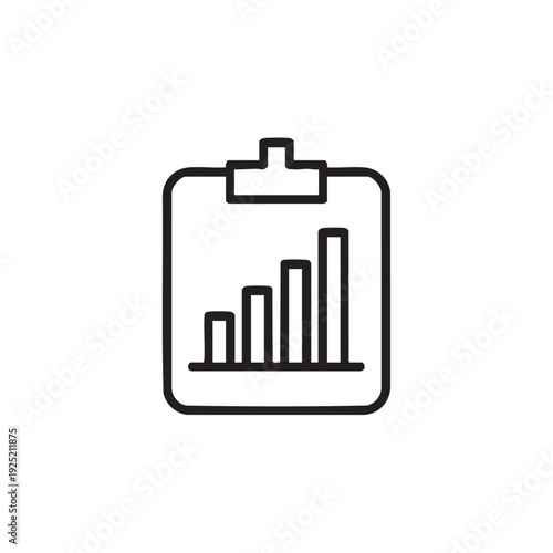 A graphic illustration depicts a clipboard with a bar chart on a plain background.
