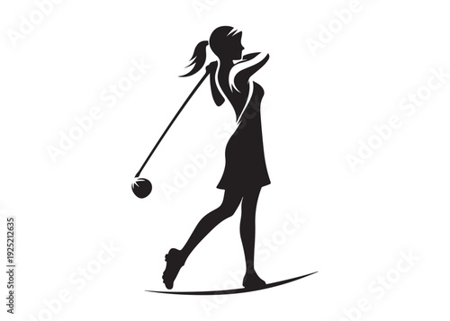 women's golf players logo silhouette vector, golf player golfer swinging silhouette, playing golf swing pose logo silhouette, golf player plying golf logo vector silhouette on white background