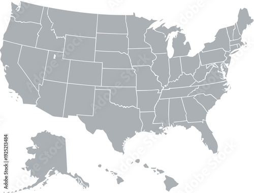 Map of the united states of america with individual state borders on a white background. Vector