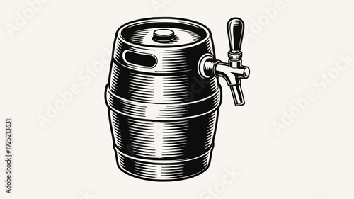 Vintage beer keg with tap, old fashioned barrel for brewing and serving beverage