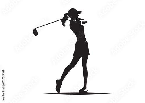 women's golf players logo silhouette vector, golf player golfer swinging silhouette, playing golf swing pose logo silhouette, golf player plying golf logo vector silhouette on white background