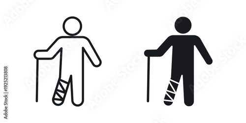 Man with broken leg icon in a simple, black and white style.