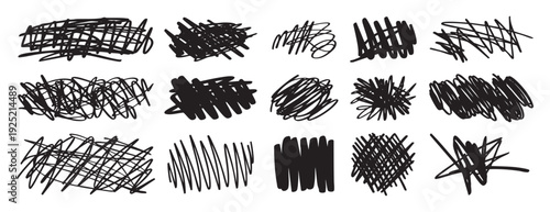 Different isolated design elements. Collection of diverse isolated graphic icons. Various solitary sketch components featuring distinct stroke patterns suitable for branding or digital textures