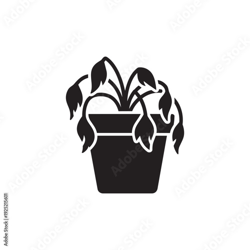 Wilted Potted Plant Silhouette Vector - Dying Houseplant and Neglected Garden Icon