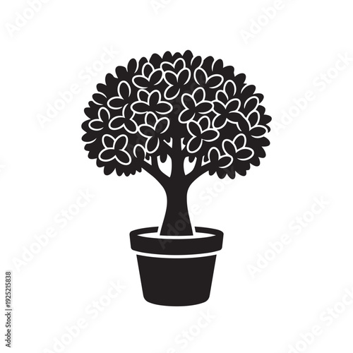 Minimalist Potted Jade Tree Silhouette Vector - Crassula Ovata Bonsai Money Tree Graphic