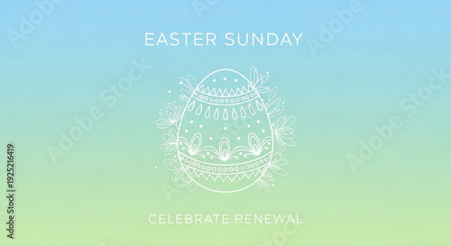 Easter sunday celebration with decorative egg and renewal message on gradient blue green background