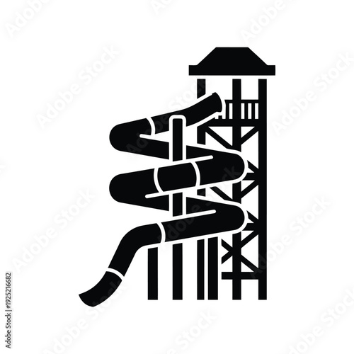 Water slide vector icon, black and white, amusement park, summer activity Vector