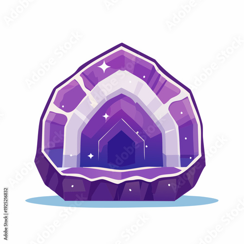 Géode violette stylisée – Illustration de cristal brillant en coupe, améthyste