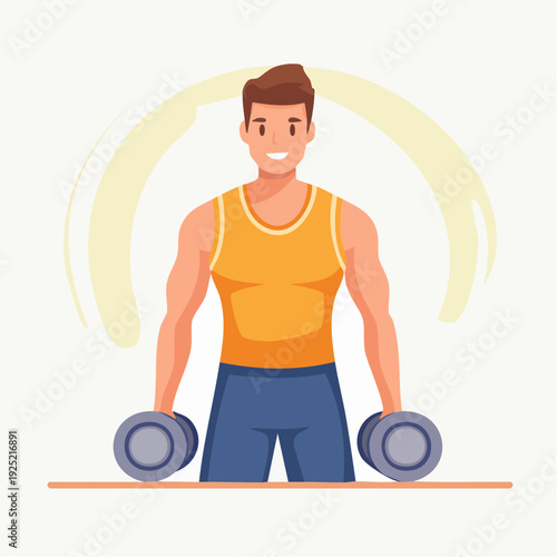 Personnage fitness cartoon – Entraînement avec haltères