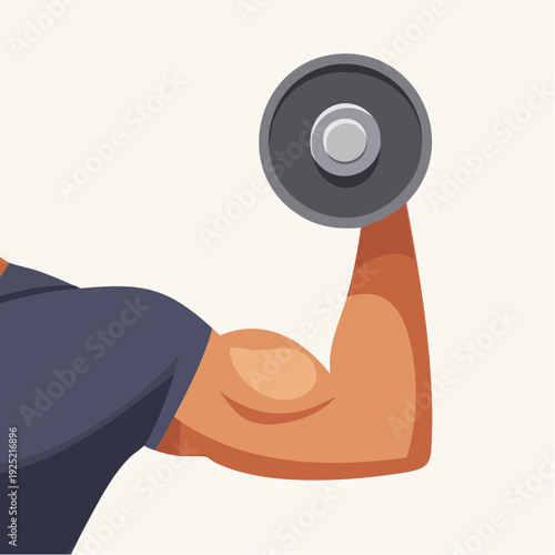 Bras musclé soulevant un haltère, illustration fitness isolée