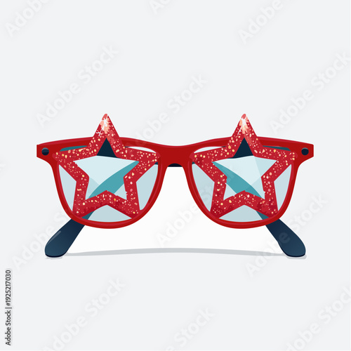 Lunettes étoile rouges scintillantes, illustration festive isolée