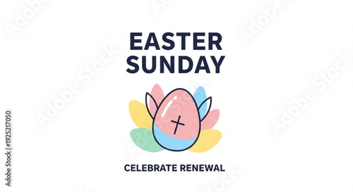 Easter sunday celebration with colorful egg and cross symbolizing renewal and faith on a clean white background