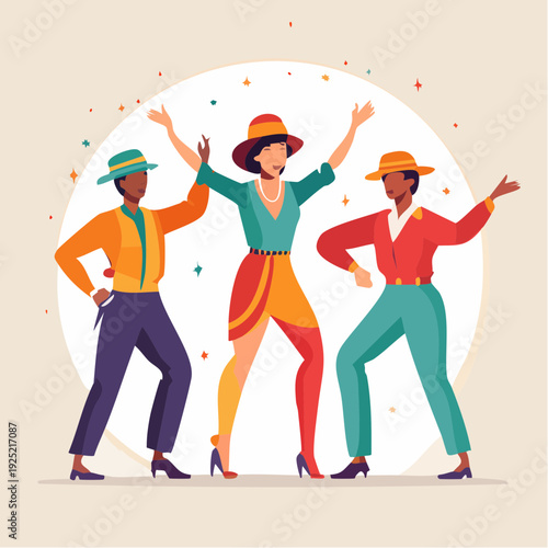 Groupe de personnes célébrant ensemble, illustration colorée, festif, danse