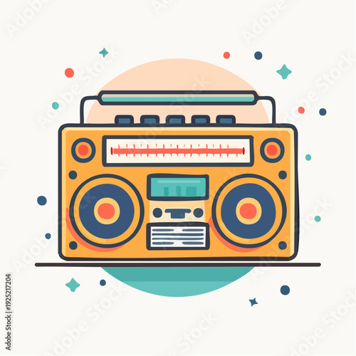 radio cassette portable ,rétro et coloré, illustration vintage isolée 