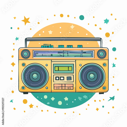 radio cassette portable ,rétro et coloré, illustration vintage isolée 