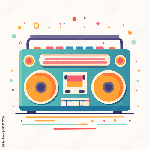 radio cassette portable ,rétro et coloré, illustration vintage isolée 