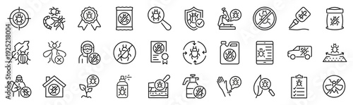 Set of 30 outline icons related to pest. Linear icon collection. Editable stroke. Vector illustration