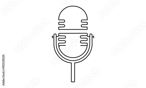 Simple line illustration of an old fashioned vintage microphone on a white background symbolizing classic audio recording