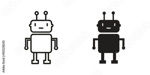 Robo icon in a simple, black and white style.