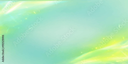 A bright vector design featuring an abstract green and blue background where sunny rays of light glow over a summer sea and sky horizon